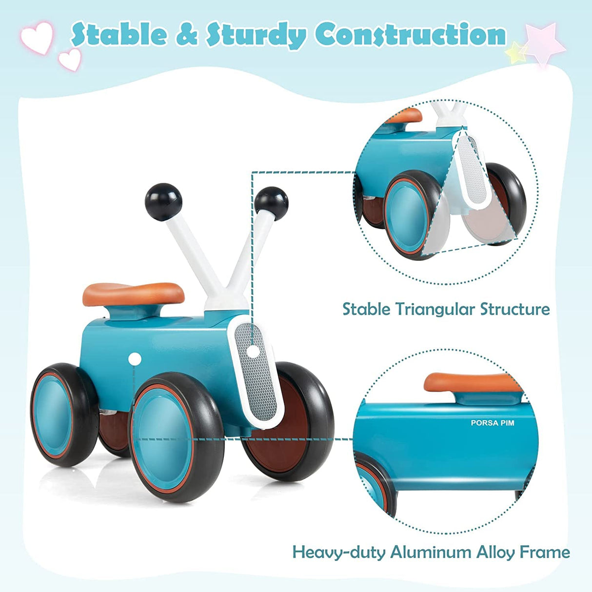 HONEY JOY Baby Balance Bike Aluminum Alloy Toddler Balance Bike with 4 Enclosed EVA Wheels