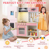 HONEY JOY Kids Kitchen Playset, Wooden Pretend Play Kitchen w/Ice Maker, Range Hood