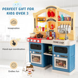 HONEY JOY 69 PCS Kids Play Kitchen Kids Kitchen Playset with Vapor & Boil Effects, Lights & Sounds