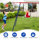 HONEY JOY 7-in-1 Kids Swing Set with 2 Swings, Slide, Fun Glider, Gym Rings