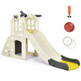 HONEY JOY 6 in 1 Slide for Kids, Toddler Climber Slide Set with Basketball Hoop, Ball, Ring Toss & Telescope