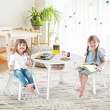 HONEY JOY Kids Table and Chair Set, 3PC Wood Activity Table w/Center Mesh Storage, White