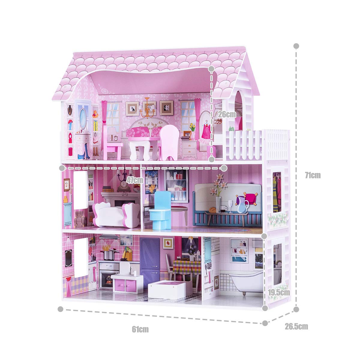 HONEY JOY Dollhouse with 8Pcs Furniture