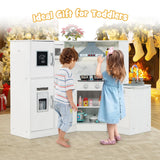 HONEY JOY Kids Corner Kitchen Playset, Wooden Pretend Play Kitchen