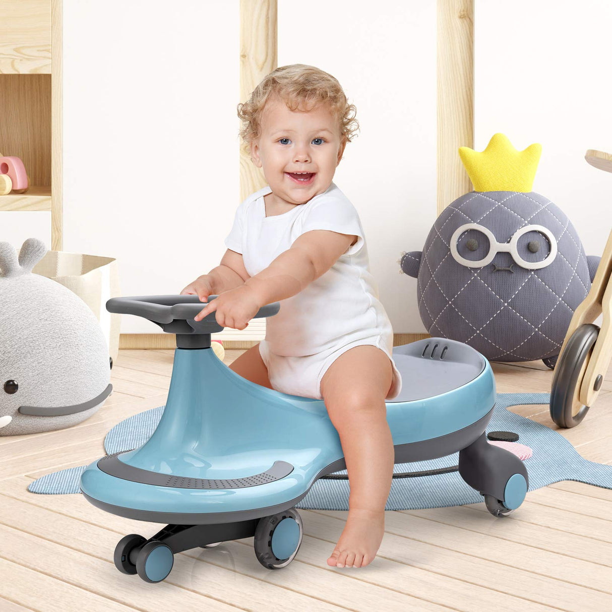 BABY JOY Wiggle Car for Kids, Swing Car with LED Flashing Wheels, No Batteries, Gears or Pedals