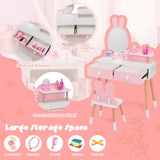 HONEY JOY Kids Vanity Table and Stool Set Makeup Dressing Desk w/Storage Shelf