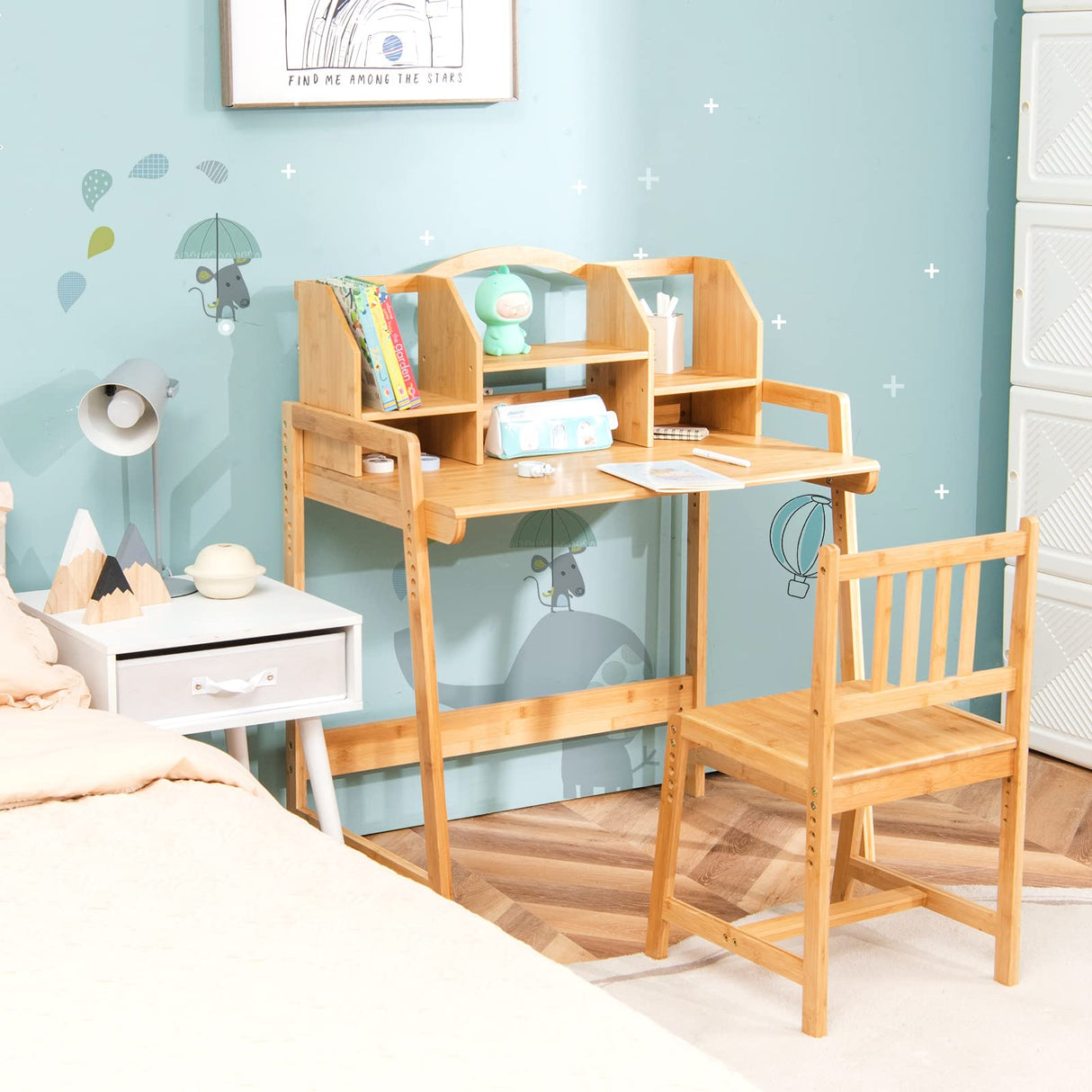 HONEY JOY Bamboo Kids Table & Chair Set