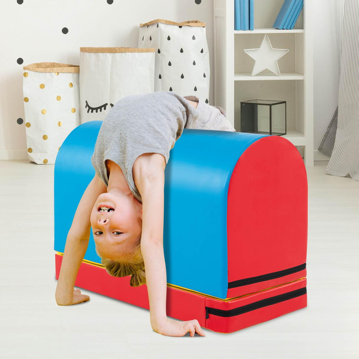 Mailbox Tumbling Aid Trainer, Gymnastics Vaulting Box w/ Detachable Mat