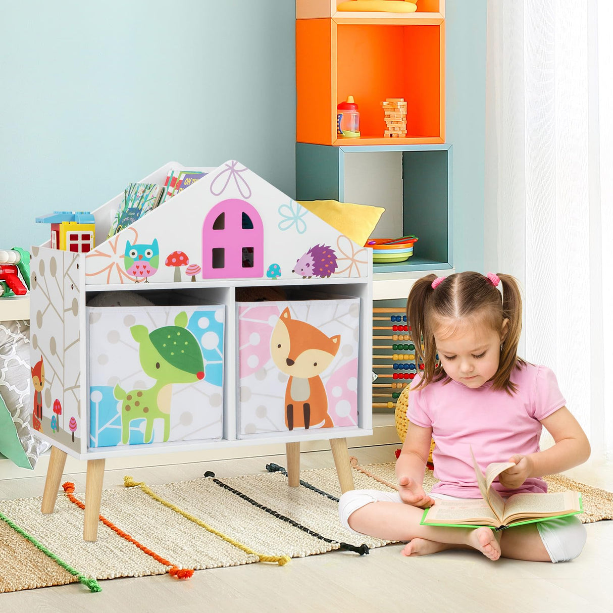 HONEY JOY Kids House-Shaped Bookshelf