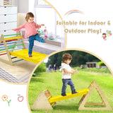 HONEY JOY 3 in 1 Triangle Climber with Ramp, Wooden Climbing Toys for Toddlers