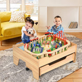 Kids Wooden Train Track Railway Set Table with 100 Multicolor Pieces