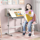 Height Adjustable Children Writing Table w/Tilt Desktop, Home School Student Learning Desk w/Hutch