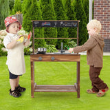 HONEY JOY Kids Mud Kitchen, Outdoor Play Kitchen with Blackboard, Stoves, Removable Sink