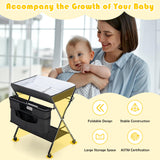 BABY JOY Foldable Baby Changing Table, 4-in-1 Diaper Station w/4 Adjustable Heights & 4 Lockable Wheels