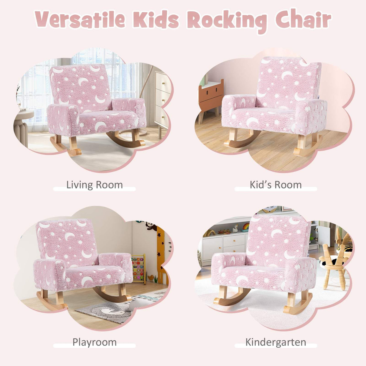 HONEY JOY Kids Rocking Chair, Glow in The Dark,Upholstered Flannel Children Rocker with Solid Poplar Wood Rocking Feet