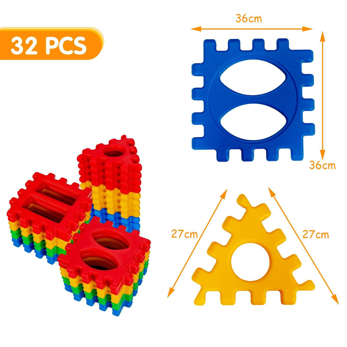 32 Pieces Big Waffle Block Set for Kids Educational Stacking Building Set Gift