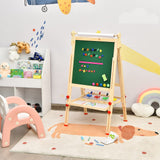 BABY JOY Kids Art Easel, Wooden Foldable Double-Sided Chalkboard Whiteboard w/Board Eraser