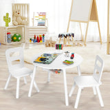 HONEY JOY Kids Table and Chair Set, 3PC Wood Activity Table w/Center Mesh Storage, White