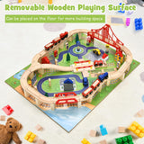 Kids Wooden Train Track Railway Set Table with 100 Multicolor Pieces