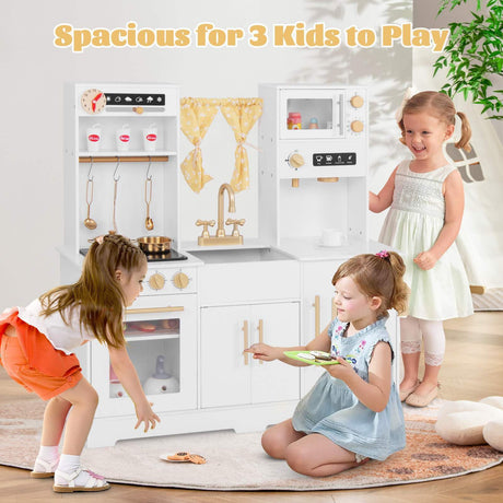 HONEY JOY Kids Pretend Play Kitchen, Kitchen Playset w/Coffee Maker, Sink, Faucet, Stove, Water Dispenser