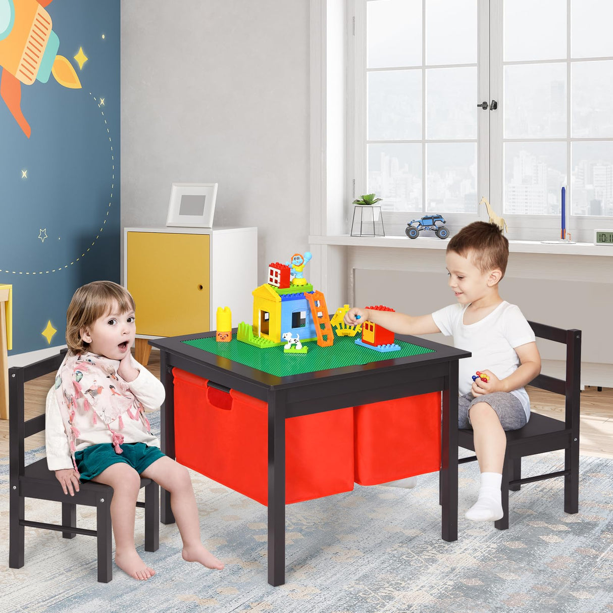 HONEY JOY 2-in-1 Kids Activity Table & Chair Set with Storage