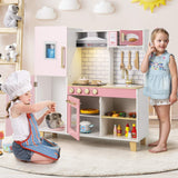 HONEY JOY Kids Kitchen Playset, Wooden Pretend Play Kitchen w/Ice Maker, Range Hood