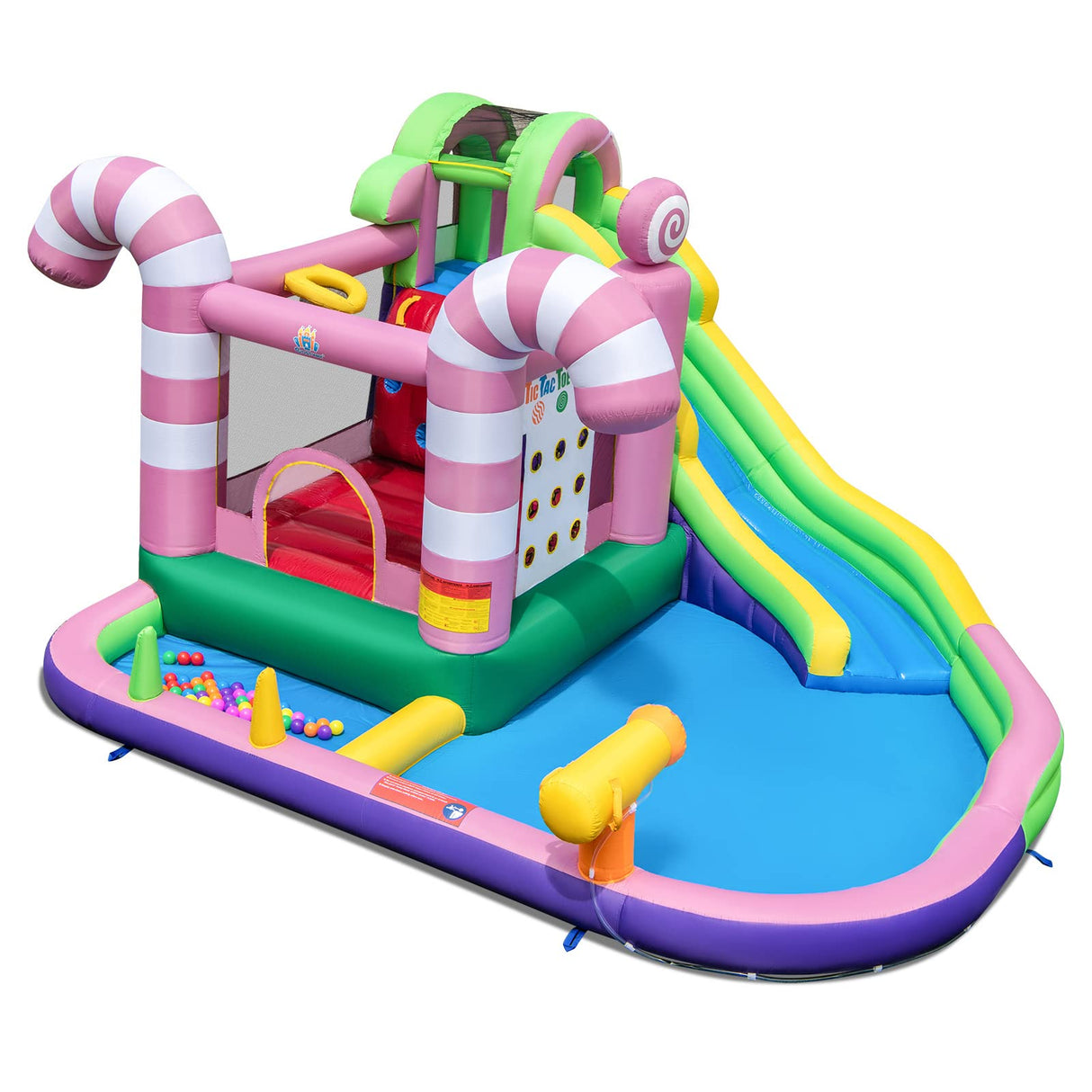 HONEY JOY Inflatable Water Slide, Wet Dry Inflatable Water Park Jumping Castle w/Long Slide (Without Blower)