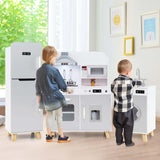 3-in-1 Kids Kitchen Playset Corner Pretend Play Kitchen w/Fridge Washing Machine