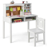 HONEY JOY Kids Table and Chair Set, Students Study Desk w/Chair, Hutch, Cork Bulletin Board, Bookshelf & Drawers