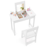 2 in 1 Kids Vanity Set with Flip Top Mirror Makeup Dressing Table & Chair Set