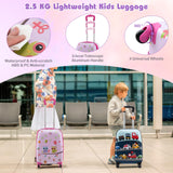 BABY JOY 5 Pieces Kids Luggage Set, Carry-on Children Rolling Suitcase Set w/Backpack, Neck Pillow, Name Tag, Lunch Bag