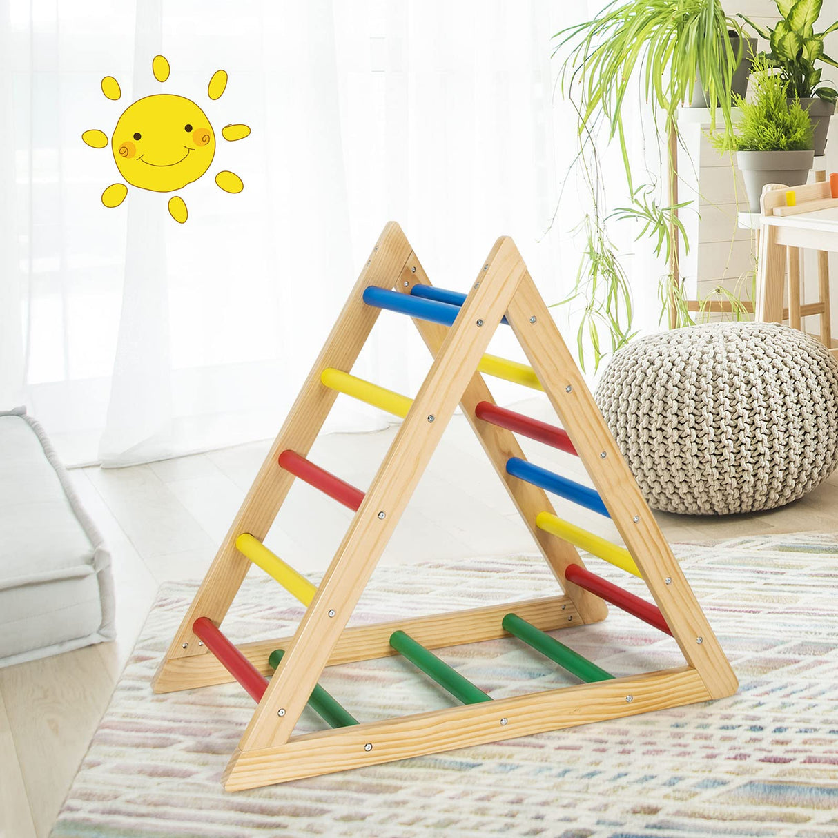 HONEY JOY Triangle Climber, Wooden Climbing Ladder Play Equipment for Kids