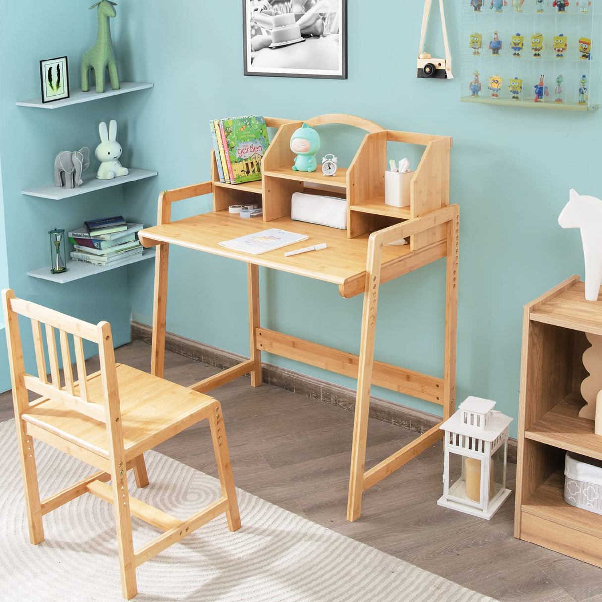 HONEY JOY Bamboo Kids Table & Chair Set