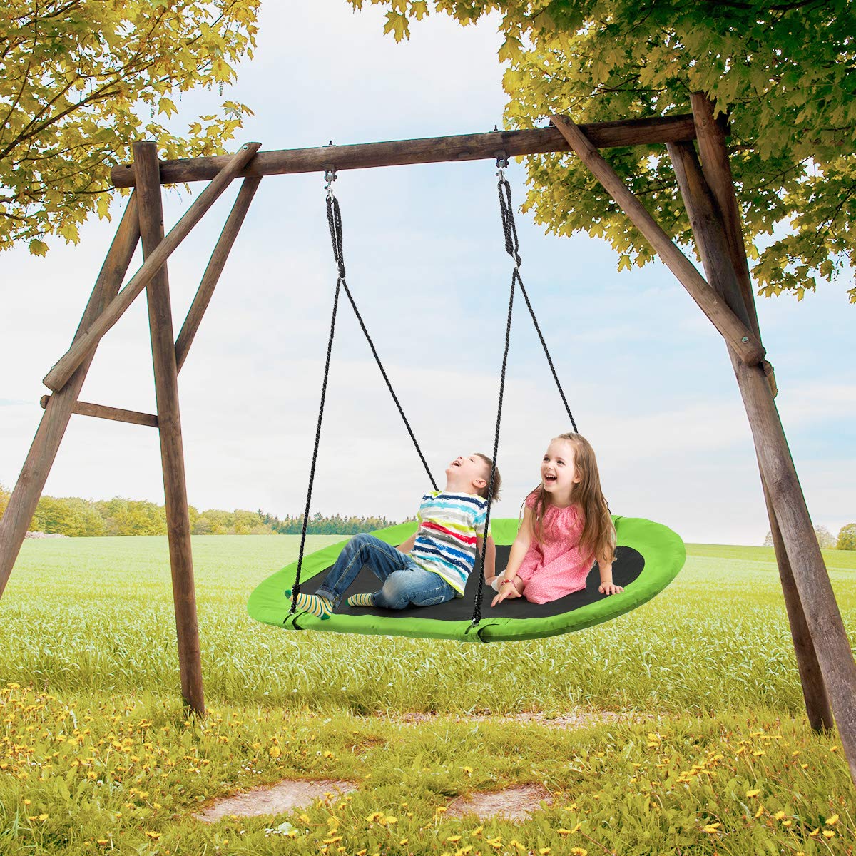 HONEY JOY 150CM/60'' Giant Platform Saucer Tree Swing Set, 300KG Weight Capacity