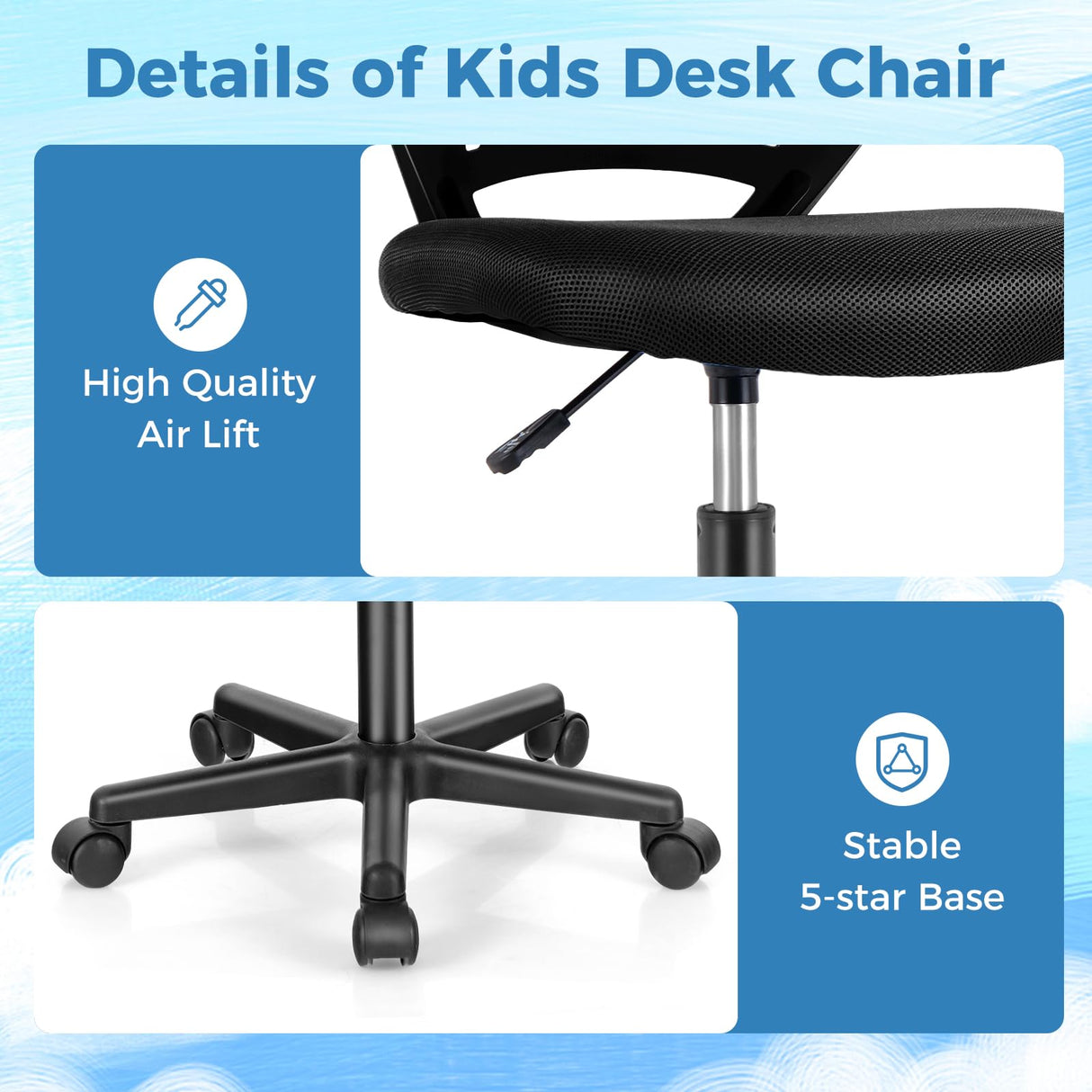 BABY JOY Height-Adjustable Ergonomic Kids Desk Chair, Kids Mesh Computer Chair