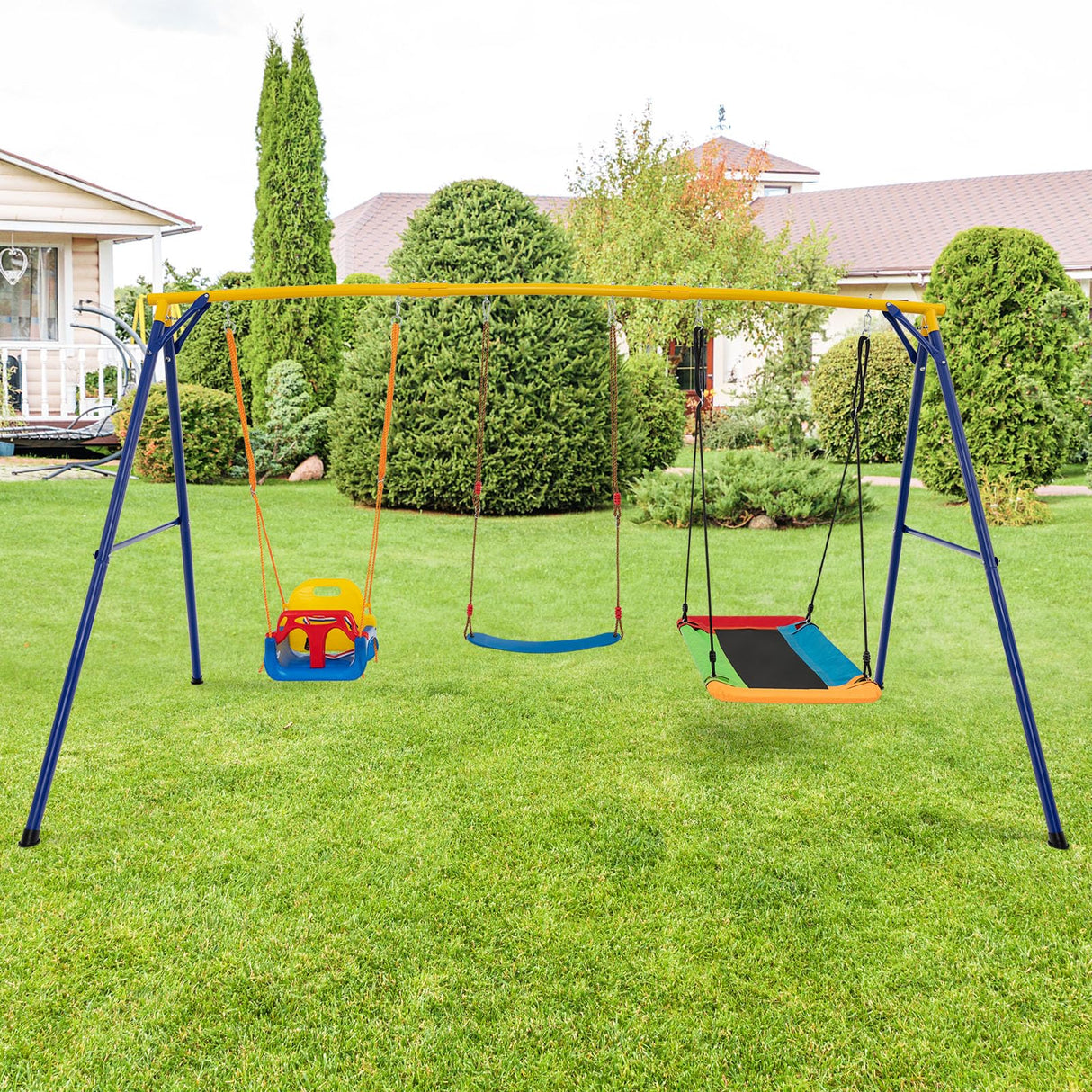 HONEY JOY 300 KG Indoor & Outdoor Swing Set, Heavy Duty Carbon Steel Swing Frame