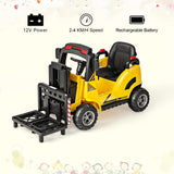 HONEY JOY Kids Electric Ride-On Car, 12V Electric Forklift with Remote Control & Gear Switches, Liftable Fork & Pallet