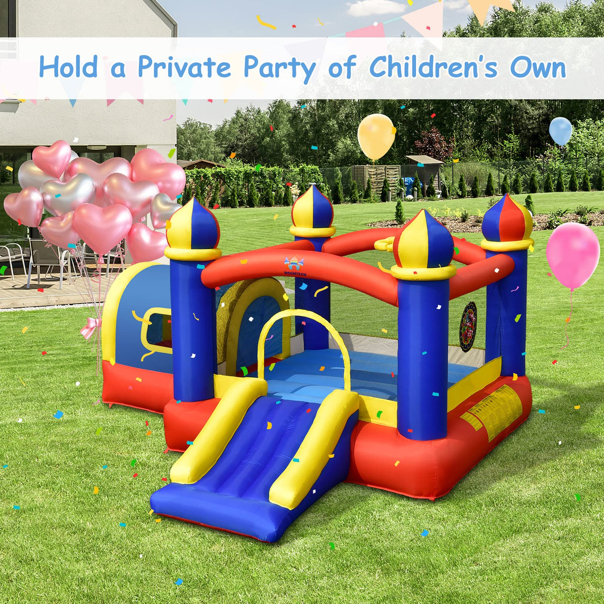 HONEY JOY Inflatable Bounce House, 5 in 1 Bouncy Castle for Kids with Playhouse, Slide, Jumping Area