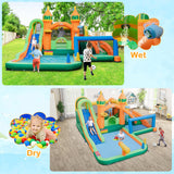 HONEY JOY Inflatable Water Slide, Kids Water Park w/Long Slides, Splash Pools, Climbing Wall, Water Gun