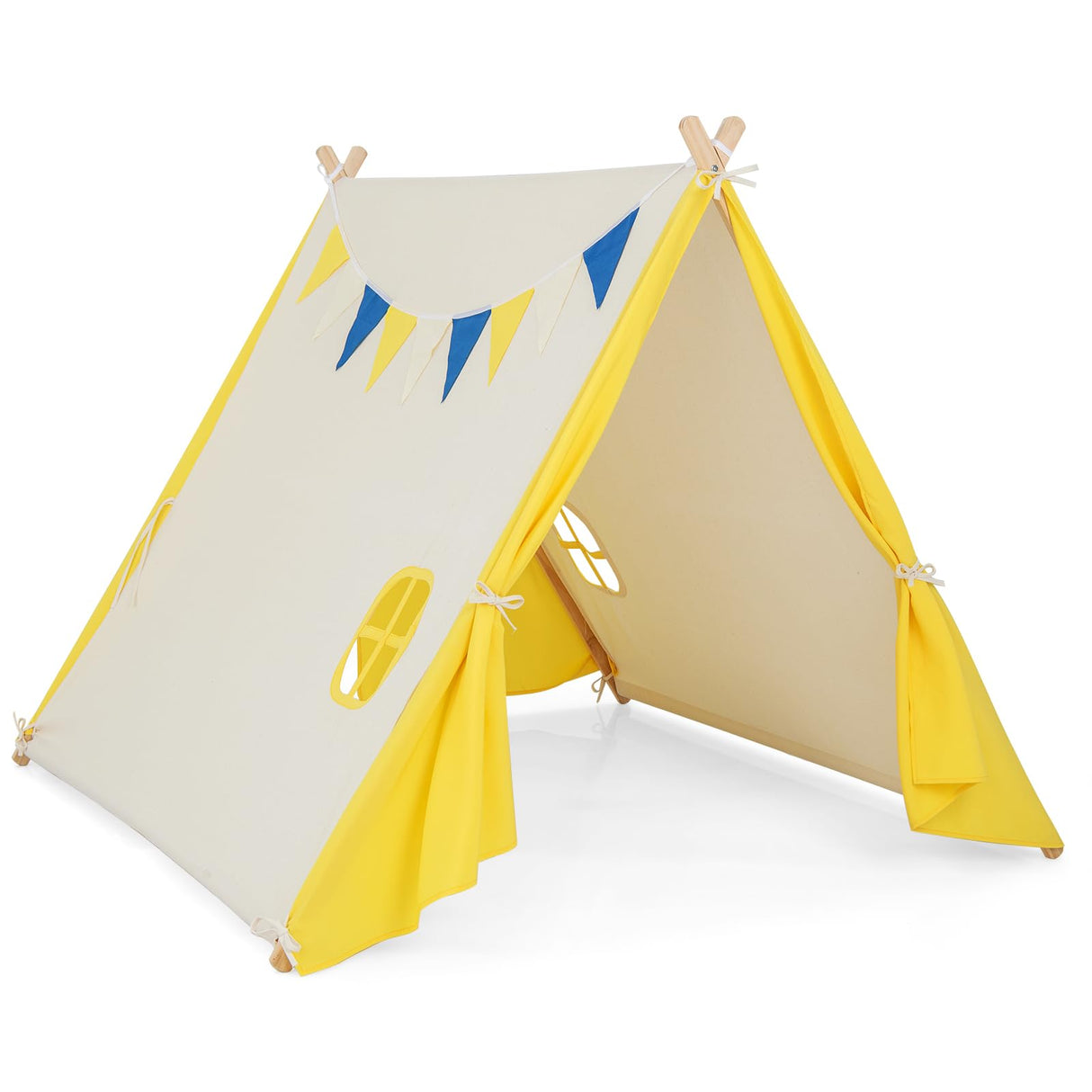 HONEY JOY Kids Play Tent, Triangular Kids & Toddlers Tent with Solid Wood Frame