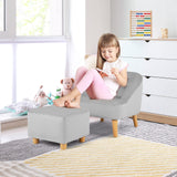 HONEY JOY Kids Sofa Set w/Ottoman, Toddler Single Sofa Chair w/Matching Stool, Stylish Button-Tufted Wingback