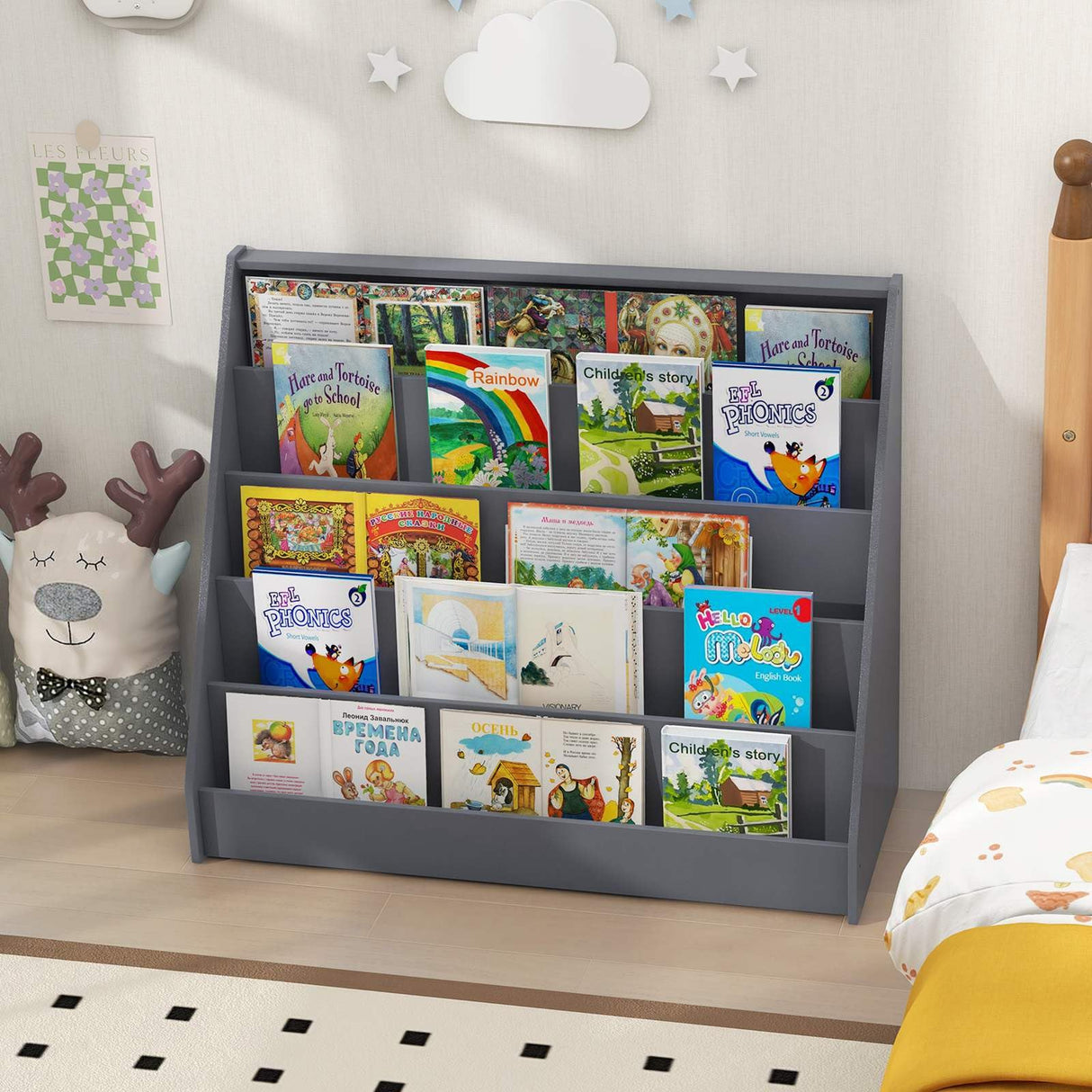 HONEY JOY 5 Tier Kids Bookshelf, Toddler Book Display Storage Shelves