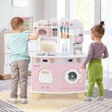 HONEY JOY All-in-1 Wooden Kids Kitchen Playset, Pretend Play Kitchen w/Coffee Maker