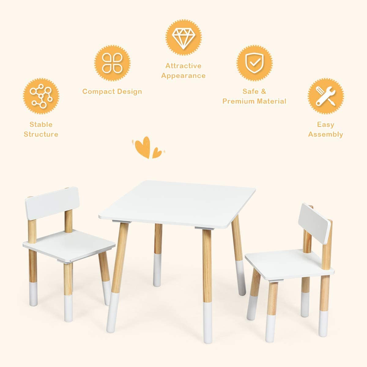 HONEY JOY Kids Table and Chairs Set, 3 Pieces Table Furniture for Toddler Drawing Reading Arts Crafts Snack Time