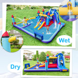 HONEY JOY Inflatable Water Slide Park, Kids Inflatable Jumping Castle w/2 Slides