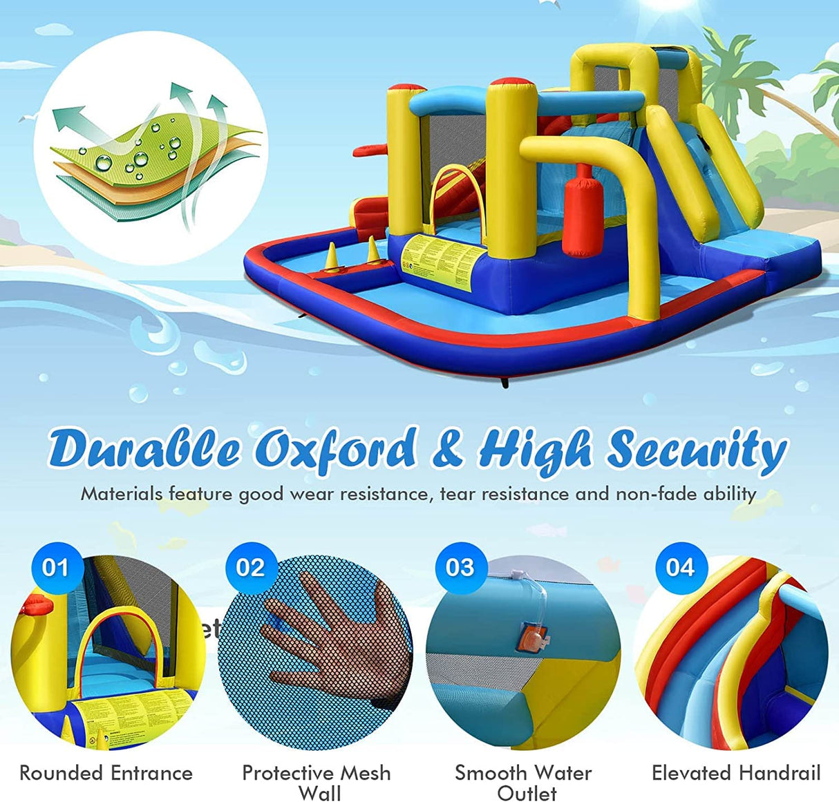 HONEY JOY Inflatable Water Slide, 7-in-1 Outdoor Kids Water Bounce House Jumping Castle w/Combo Water Slide, Splash Pool