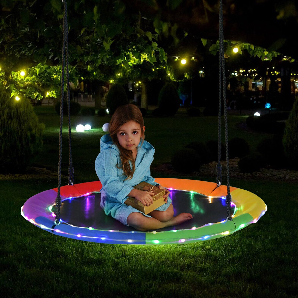 HONEY JOY 40”/100CM Saucer Tree Swing with LED Lights