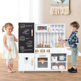 HONEY JOY Pretend Play Kitchen, Wooden Kitchen Playset for Kids w/Utensils, Oven, Sink, Faucet, Chalkboard, Stove