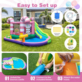 HONEY JOY Inflatable Water Slide, Wet Dry Inflatable Water Park Jumping Castle w/Long Slide (With 680W Blower)