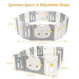 BABY JOY Foldable Baby Playpen 16 Panels, Kids Safety Yard Activity Center with Cute Bear Pattern, Storage Bag, Door with Safety Lock & Educational Toys